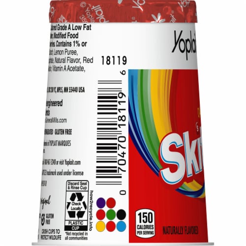 Yoplait Original Skittles Low Fat Yogurt Cup Perspective: bottom