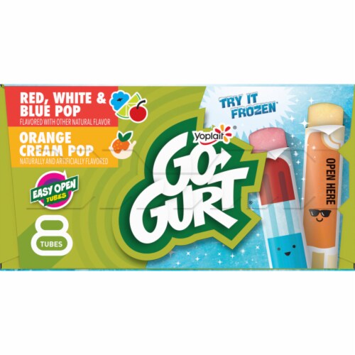 Go GURT Red White and Blue and Orange Cream Pop Kids Fat Free Yogurt Tubes Perspective: bottom