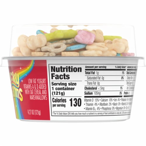 Yoplait Low Fat Vanilla Kids Yogurt & Lucky Charms Cereal Snack Perspective: bottom