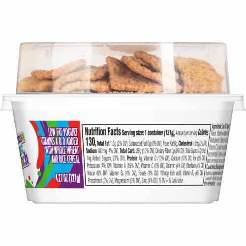 Yoplait Low Fat Vanilla Kids Yogurt & Cinnamon Toast Crunch Cereal Snack Perspective: bottom