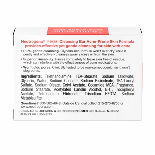 Neutrogena Facial Cleansing Bar Soap for Acne-Prone Skin Non-Medicated & Glycerin-Rich Formula Perspective: bottom