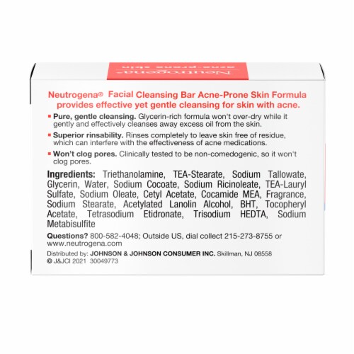 Neutrogena Facial Cleansing Bar Soap for Acne-Prone Skin Non-Medicated & Glycerin-Rich Formula Perspective: bottom