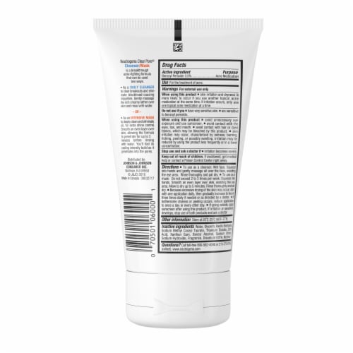 Neutrogena Clear Pore 2 in 1 Facial Cleanser and Mask with 3.5% Benzoyl Peroxide Acne Treatment Perspective: bottom