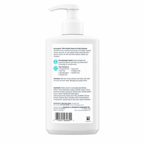 Neutrogena Ultra Gentle Cream-To-Foam Cleanser, Fragrance-Free Perspective: bottom
