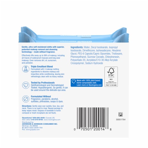 Neutrogena Fragrance Free Makeup Remover Facial Wipes Perspective: bottom