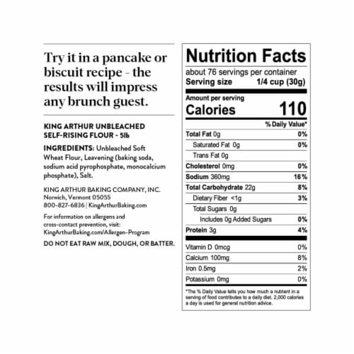 King Arthur Unbleached Self Rising Flour, Non-GMO Project Verified, No Preservatives Perspective: bottom
