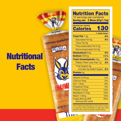 Bunny Bread Thin Sliced, Enriched Sliced White Bread, 20 oz Loaf Perspective: bottom