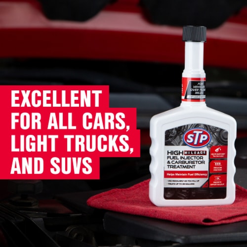 STP High Mileage Fuel Injector Cleaner and Carburetor Cleaner Treatment Perspective: bottom