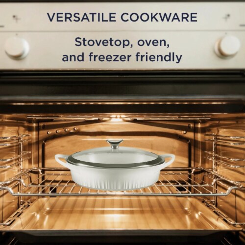 CorningWare 4 Qt. White Cast Aluminum Braiser Baking Dish with Lid 1143454 Perspective: bottom