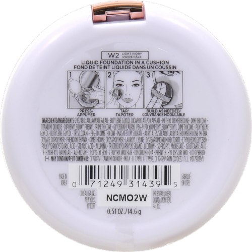 L'Oreal Paris True Match Lumi Cushion W2 Light Ivory Liquid Foundation Perspective: bottom