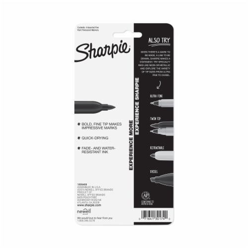 Sharpie® Permanent Markers, Fine Point, Assorted Colors, 4 Count Perspective: bottom