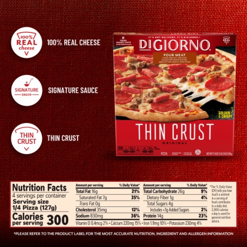 DiGiorno Classic Thin Crust Four Meat Pizza Perspective: bottom