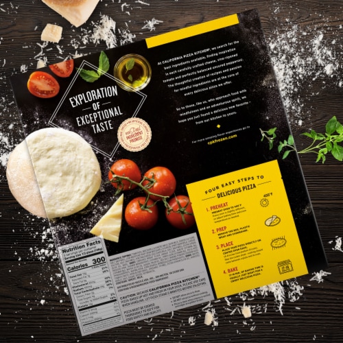 California Pizza Kitchen Margherita Recipe Crispy Thin Crust Frozen Pizza Perspective: bottom