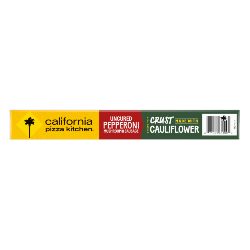 California Pizza Kitchen Cauliflower Crust Uncured Pepperoni Mushroom and Sausage Frozen Pizza Perspective: bottom