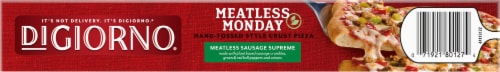 DIGIORNO Meatless Monday Sausage Supreme Frozen Pizza on a Hand-Tossed Style Crust Perspective: bottom
