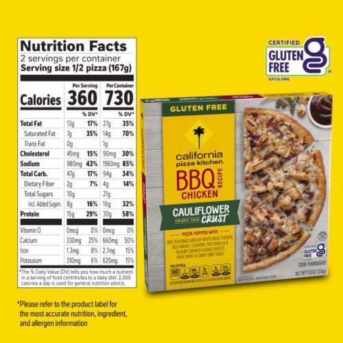 California Pizza Kitchen BBQ Chicken Pizza Cauliflower Crust Gluten Free Frozen Pizza Perspective: bottom