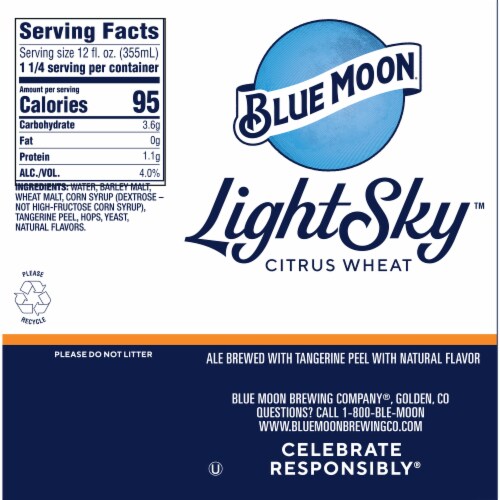 Blue Moon Light Sky Citrus Wheat Beer Perspective: bottom
