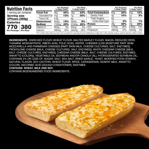 Red Baron Five Cheese and Garlic French Bread Personal Frozen Pizza Perspective: bottom