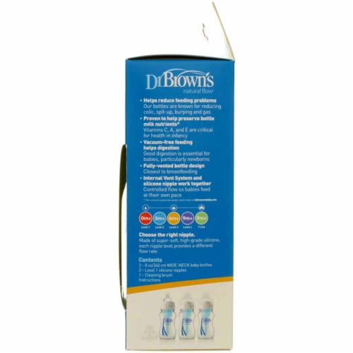 Dr. Brown's Natural Flow Wide-Neck Baby Bottle, 8 oz, 3 Ct Perspective: bottom