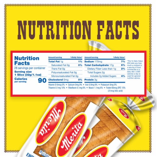 Merita Enriched White Bread, Sliced Sandwich Bread, 2 lb Loaf Perspective: bottom