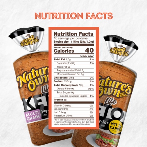 Nature's Own Life Keto Multigrain Bread, Net 1 Carb Sliced Multigrain Keto Bread, 16 oz Loaf Perspective: bottom