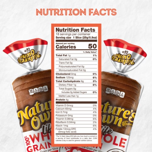 Nature's Own Life 100% Whole Grain Bread Sugar Free Sandwich Bread Perspective: bottom