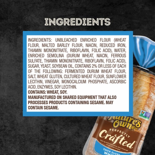 Nature's Own Perfectly Crafted White Bread Thick Sliced Non-GMO Sandwich Bread Perspective: bottom