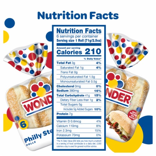 Wonder Bread Philly Steak Rolls, White Bread Sub Rolls, 6 Count Perspective: bottom