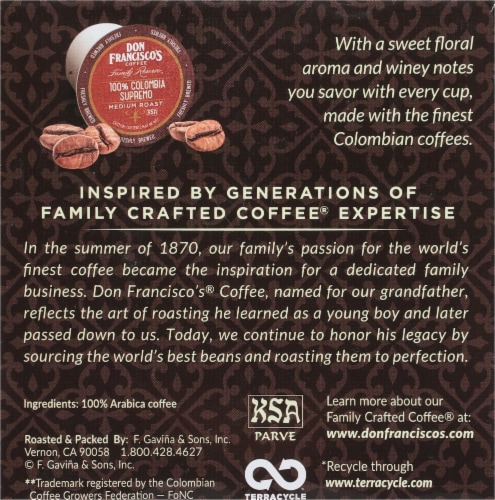 Don Francisco's Coffee® Family Reserve® 100% Columbian Supremo Coffee Single Serve Cups Perspective: bottom