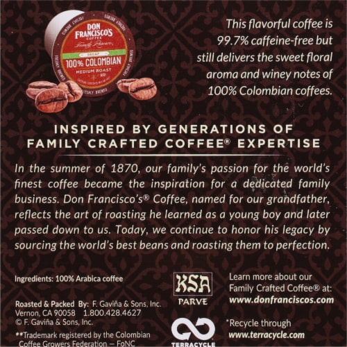 Don Francisco's Coffee® Family Reserve® 100% Columbian Decaf Coffee Pods Perspective: bottom