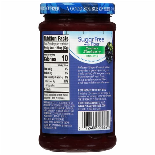 Polaner Sugar Free with Fiber Seedless Blackberry Preserves, Gluten-Free Perspective: bottom
