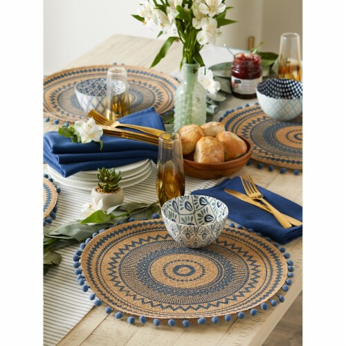 DII French Blue Aztec Print On Natural Round Jute Placemat (Set of 6) Perspective: bottom