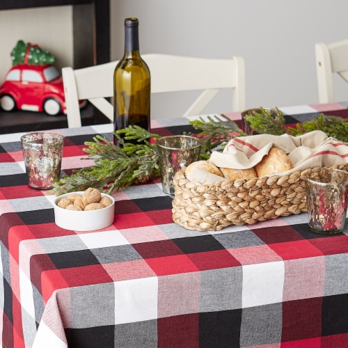 DII Cardinal Red Tri Color Check Tablecloth Perspective: bottom