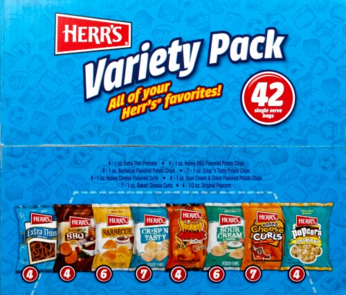 Herr's Potato Chips and Snack Bags Variety Pack 42 Count Perspective: bottom