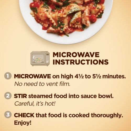 Healthy Choice Cafe Steamers Four Cheese Ravioli & Chicken Marinara Frozen Meal Perspective: bottom