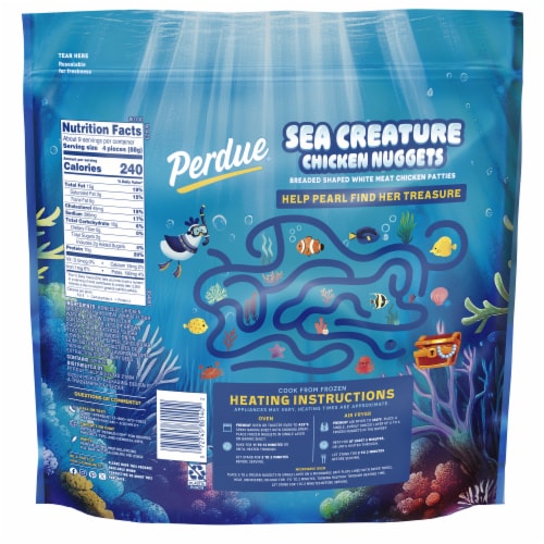 Perdue Fun Shaped Frozen Fully Cooked Chicken Breast Sea Creatures Nuggets Perspective: bottom
