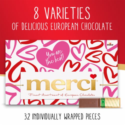 Merci Finest Valentine's Day Assorted Chocolate Candy Gift Box Perspective: bottom