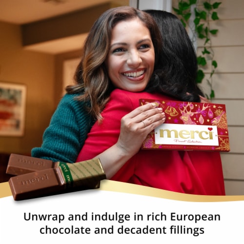 Merci Finest Assortment of European Chocolates Holiday Gift Box Perspective: bottom