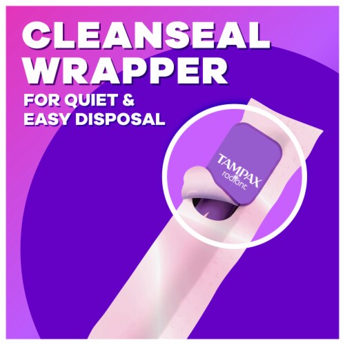 Tampax Radiant LeakGuard Protection Tampons Regular Absorbency Unscented Perspective: bottom