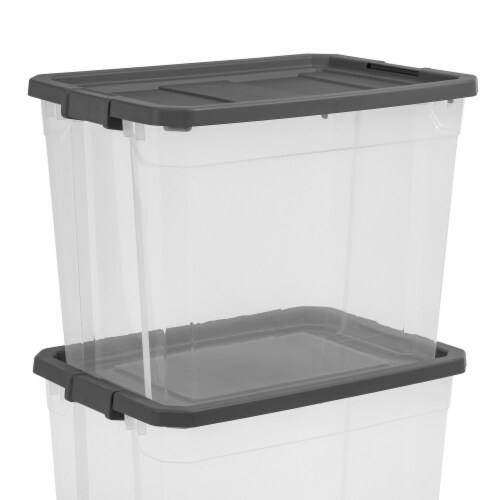 Sterilite 108 Qt Clear Stacker Organizational Storage Tote w/ Latching Lid, Grey Perspective: bottom
