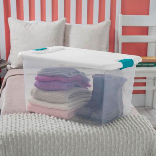 Sterilite Latching Storage Box - Clear/White Perspective: bottom