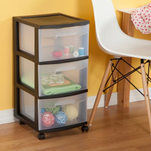 Sterilite Plastic 3-Drawer Cart - Black Perspective: bottom