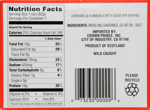 Crown Prince Two Layer Brisling Sardines in Olive Oil Perspective: bottom