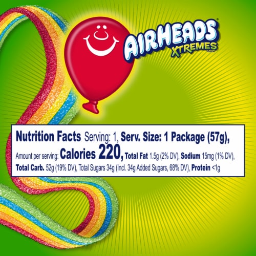 Airheads Xtremes Sweetly Sour Rainbow Berry Flavor Candy Belts Perspective: bottom