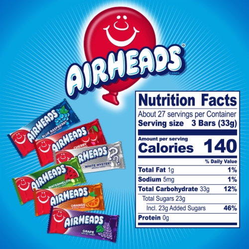 Airheads Individually Wrapped Assorted Flavored Mini Candy Bars Perspective: bottom