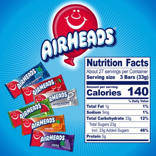 Airheads Individually Wrapped Assorted Flavored Mini Candy Bars Perspective: bottom