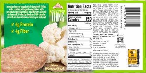 Oroweat Sandwich Thins Veggie Herb Rolls Perspective: bottom