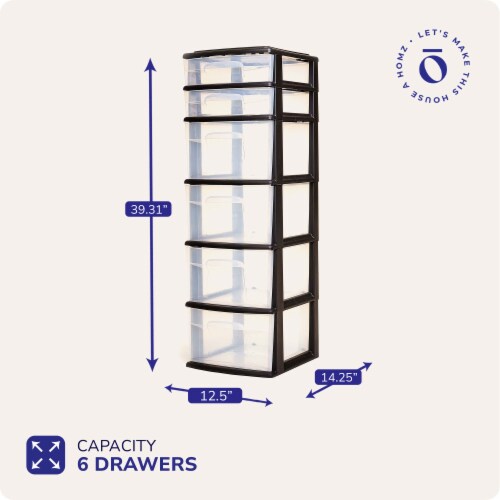 Homz 6-Drawer Plastic Bedroom & Closet Organizer Storage, Clear/Black Frame Perspective: bottom