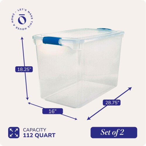 HOMZ 112 Quart Latching Plastic Storage Container, Extra Large, Clear (2  Pack), 1 Piece - Fry's Food Stores