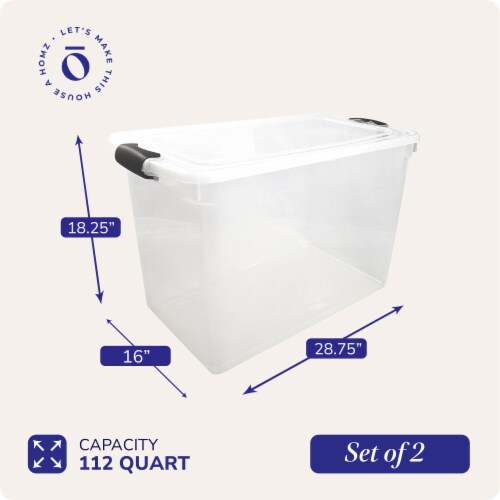 HOMZ 112 Quart Latching Plastic Storage Container, Extra Large